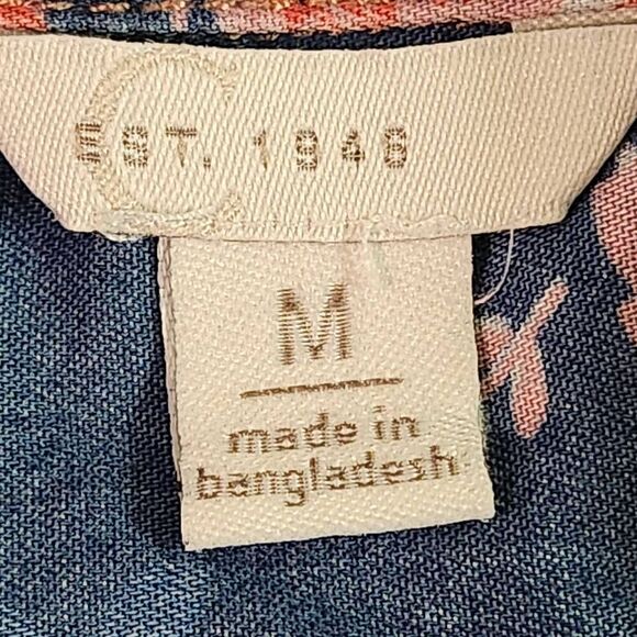 Cato Blue and Pink Floral Chambray Button Down Tunic Shirt Size Medium - Picture 7 of 10